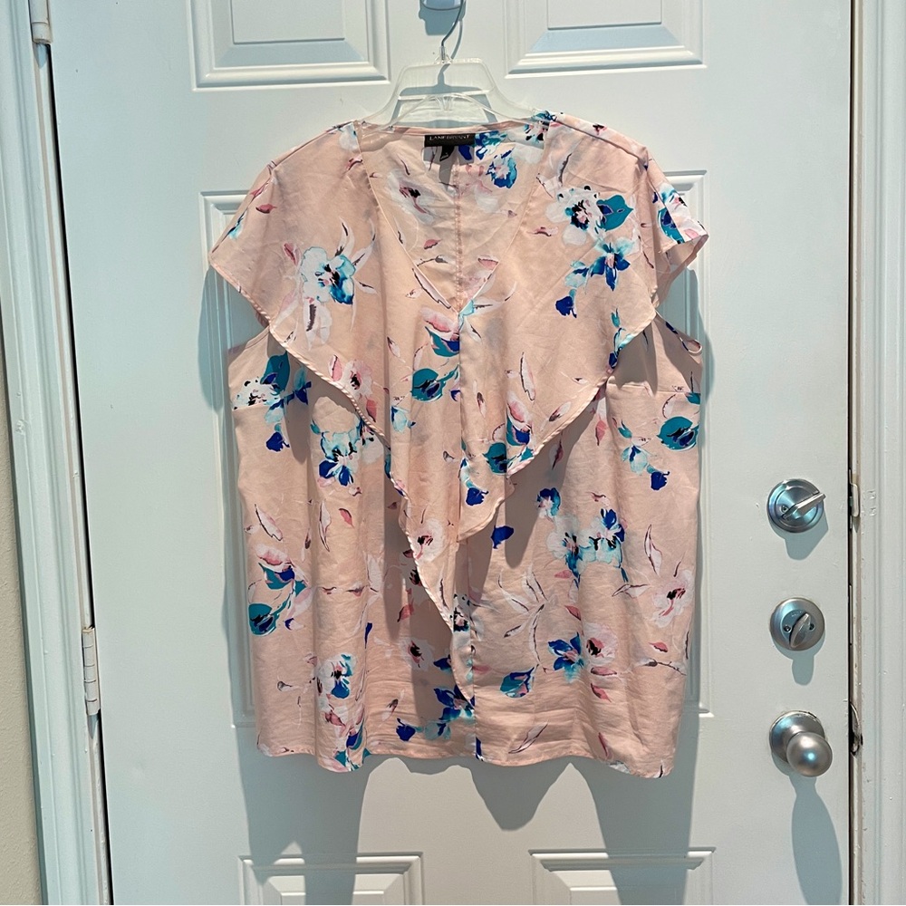 Lane Bryant Pink Blue White Floral Flowy Lightweight Sleeveless Top Size 16 (1X)